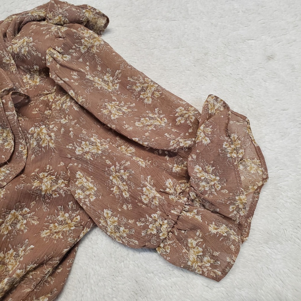 Petal & Pup Beige Floral Ruffle Tiered Dress Small Cottagecore Romantic Feminine - Picture 4 of 13